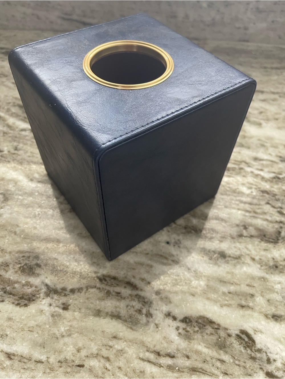 Navy Leather Tissue box Cover